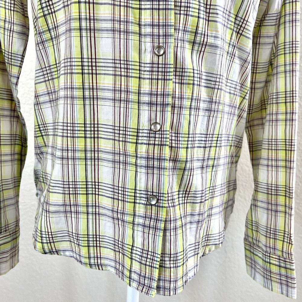 Wrangler Western Wrancher Women Small Pearl Snap Shirt Green Plaid Long Sleeve - Picture 3 of 11